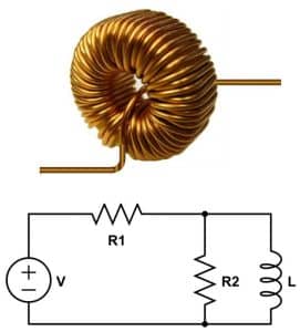 An Inductor with a schematic diagram showing inductor and a resistor